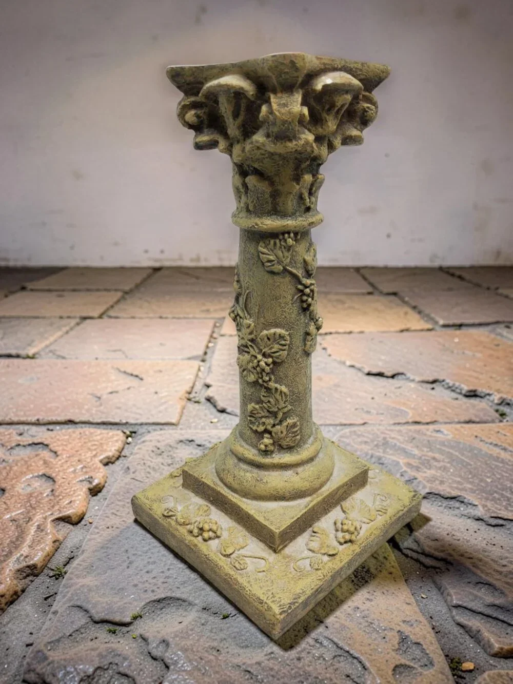 vintage antiqued resin column grape vine design candle stick holder